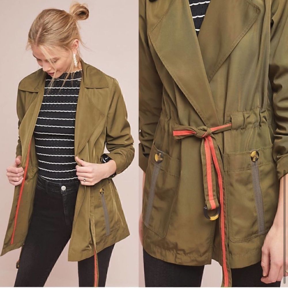 Anthropologie Gisborne Obi Trench Anorak Jacket Green - Picture 15 of 15